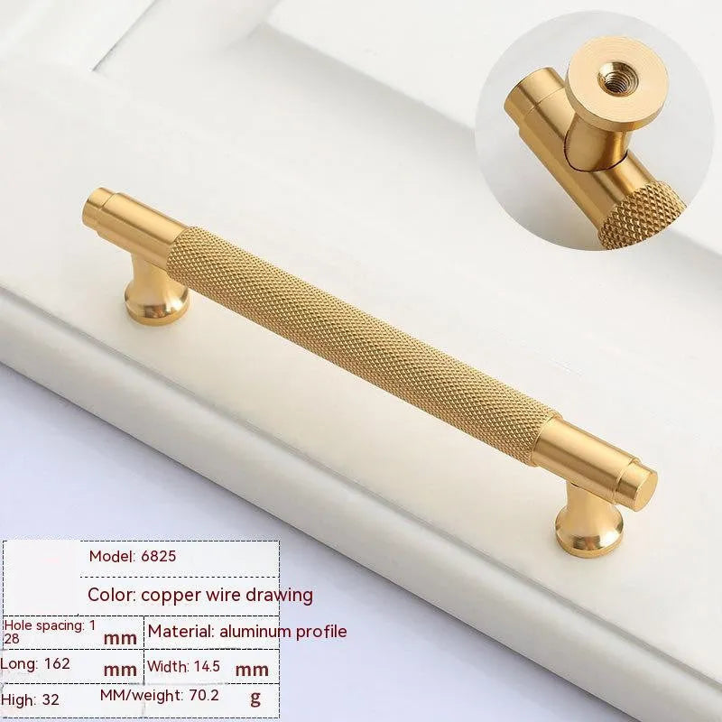 Brushed brass aluminium wardrobe handle with European styling and multiple hole spacing options