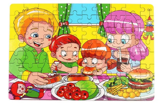 80-piece wooden animal puzzle set in iron box, designed for children aged 3 and over, featuring bear and riding themes