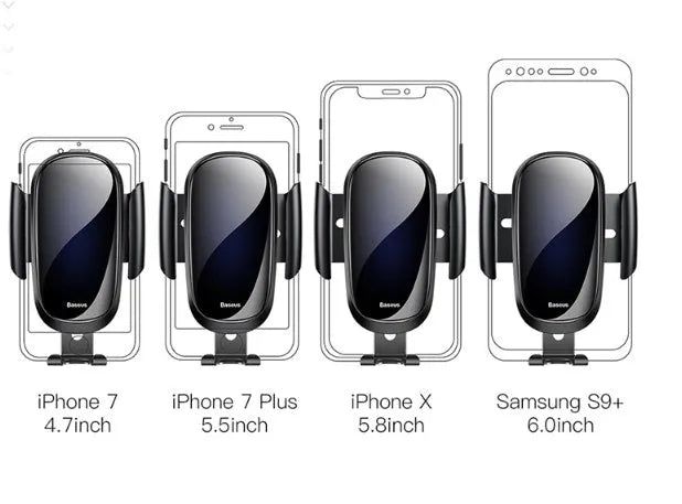 Universal smart car bracket with magnetic dashboard mount and adjustable arm in black, blue, and silvery colours.