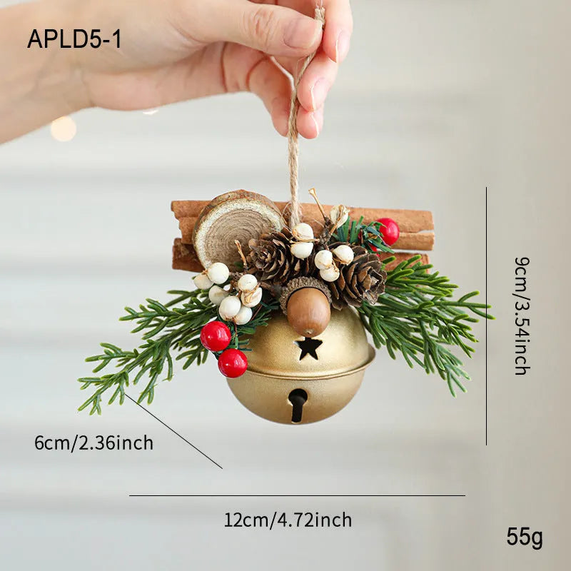 Wrought iron mixed pendant with antlers, bowknot, pine cone, and bell in golden finish