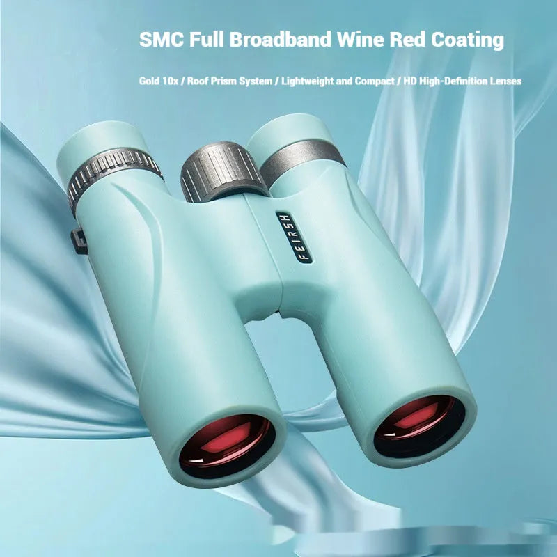 Grey or blue 10x32 binoculars with wine red film imaging and compact 112mm size