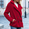 Women's loose lapel fluffy winter coat in camel colour with button front