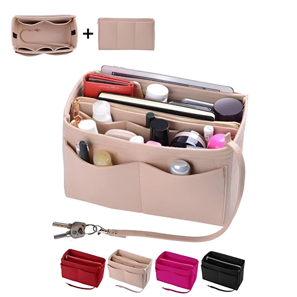 Felt cosmetic bag in beige, cube shape, 26x15x14cm size option