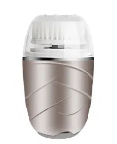 3 in 1 electric facial cleanser with three brush heads and dual speed settings in golden, pink, and white colours