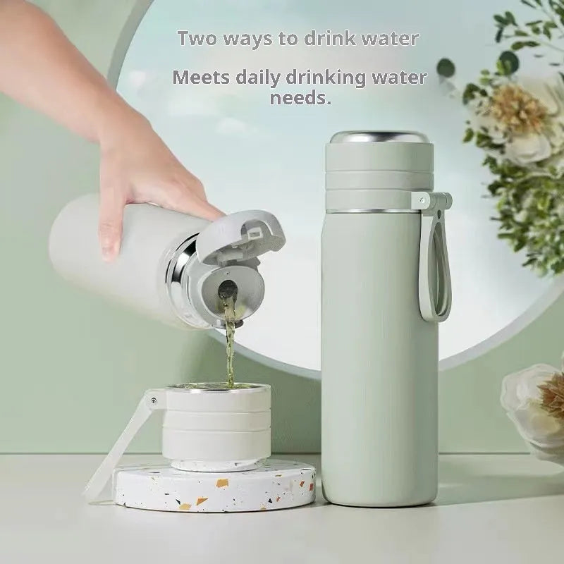 316 stainless steel food grade thermos cup with tea and water separation, 500ml capacity, beige colour