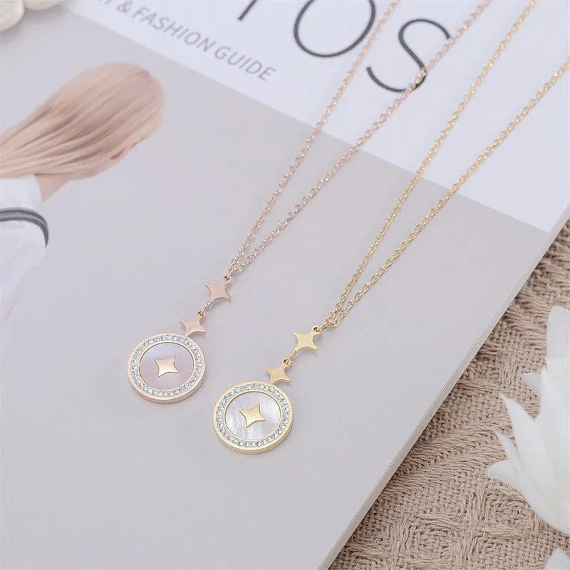 Titanium steel women's necklace with six-pointed star pendant on O-ring chain