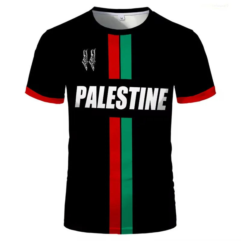 Black 3D printed football T-shirt with stereoscopic pattern and short sleeves