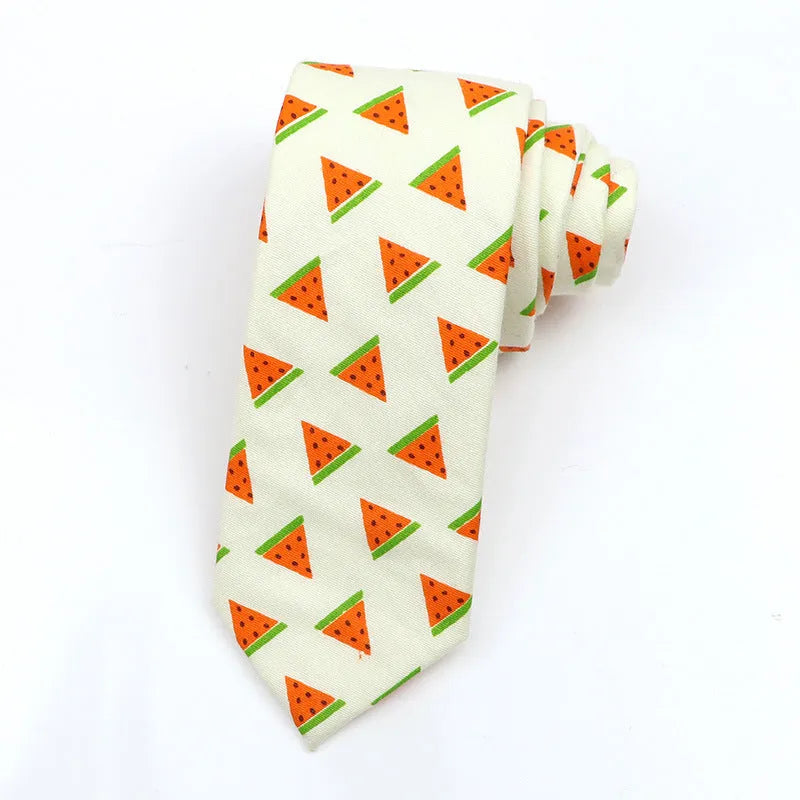 Korean style narrow cotton bow tie for men with printed cartoon pattern design