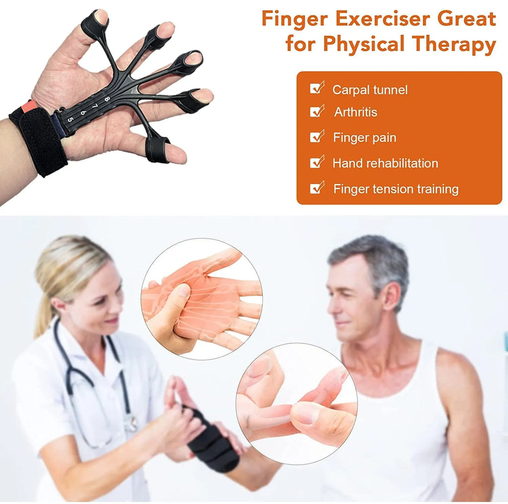 Silicone finger rehabilitation trainer with adjustable belt and tension rope system