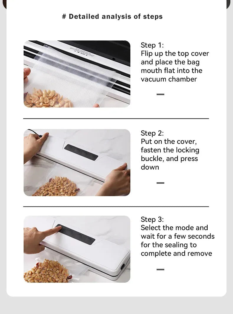 Compact white automatic vacuum sealer machine for food preservation and item storage