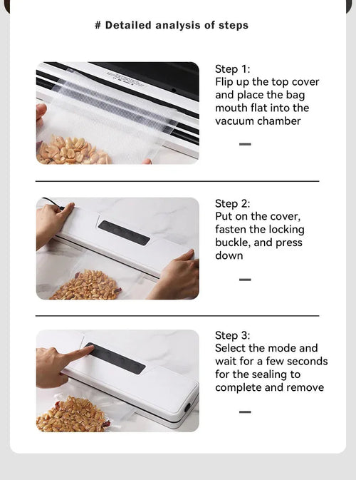 Compact white automatic vacuum sealer machine for food preservation and item storage