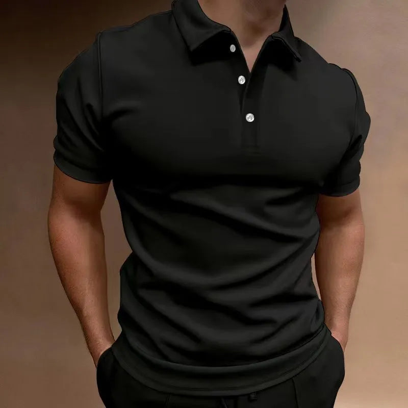 Men's button T-shirt in cotton blend fabric with spandex, loose fit casual styling in seven colour options