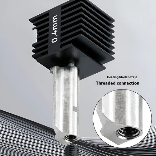Bambu Lab A1 Mini 3D printer hot end assembly with black silicone sleeve and hardened steel nozzle.