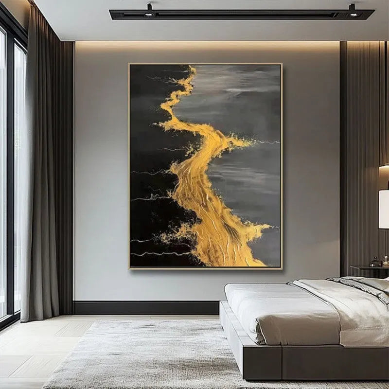 Hand-painted abstract golden beach and waves texture oil painting on canvas wall art for living room decor