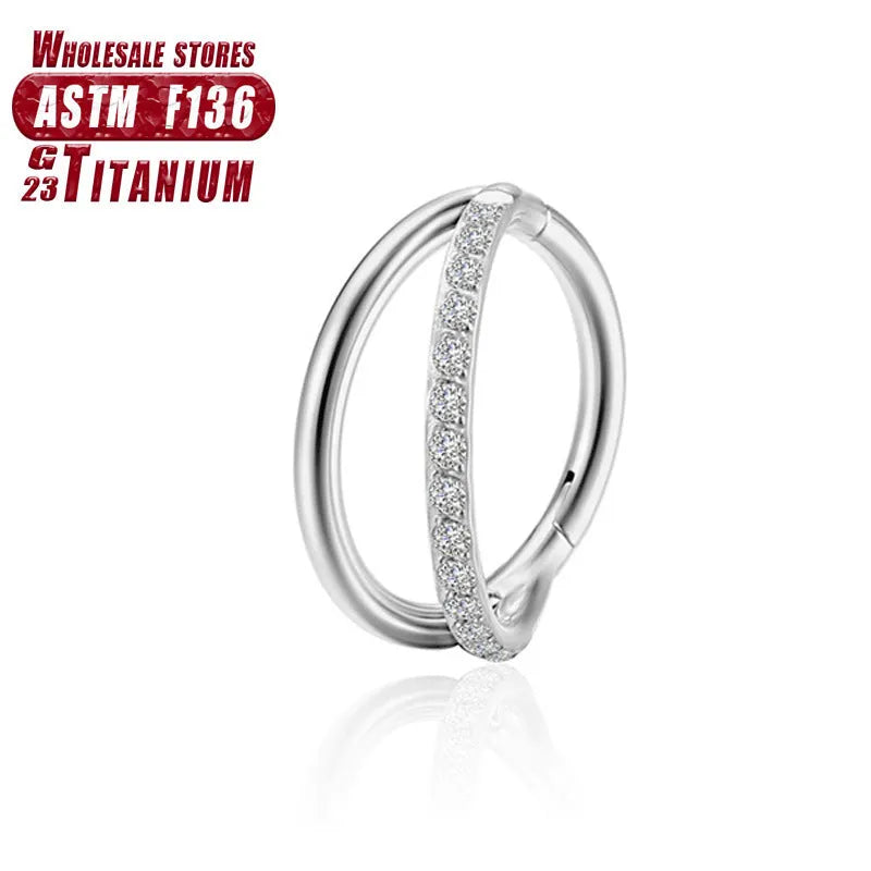 Titanium alloy fork nose ring for piercings, shown in silver colour on a black background.
