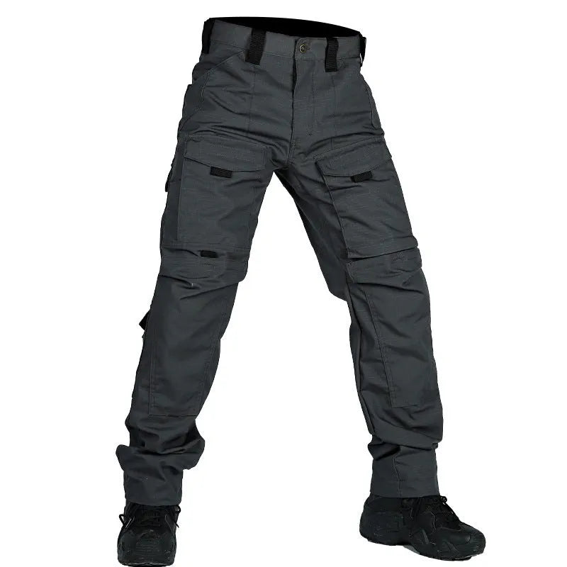 Men's camouflage trousers with multi-functional pockets, wear-resistant fabric, in CP camouflage colour on adult male model