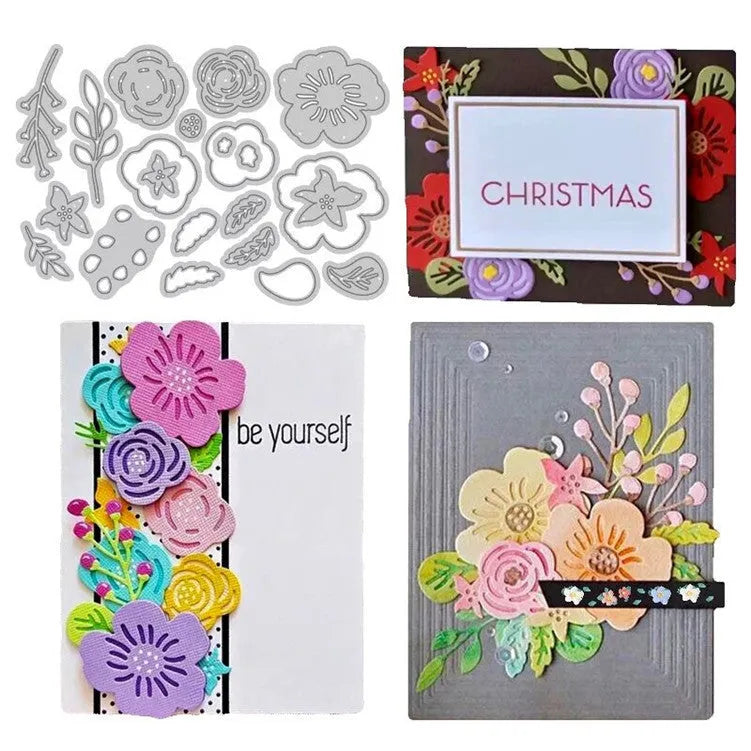 Silver carbon steel flower pattern paper cutting die measuring 14.3 by 9.9 centimetres