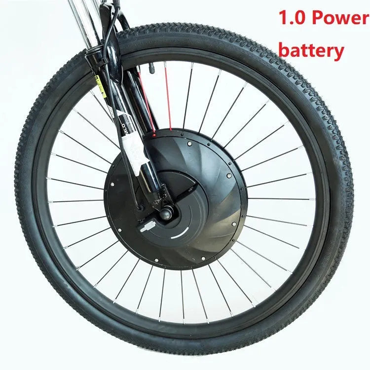 Yunzhilun 26-inch electric bicycle conversion kit showing hub motor, lithium battery, and charger.