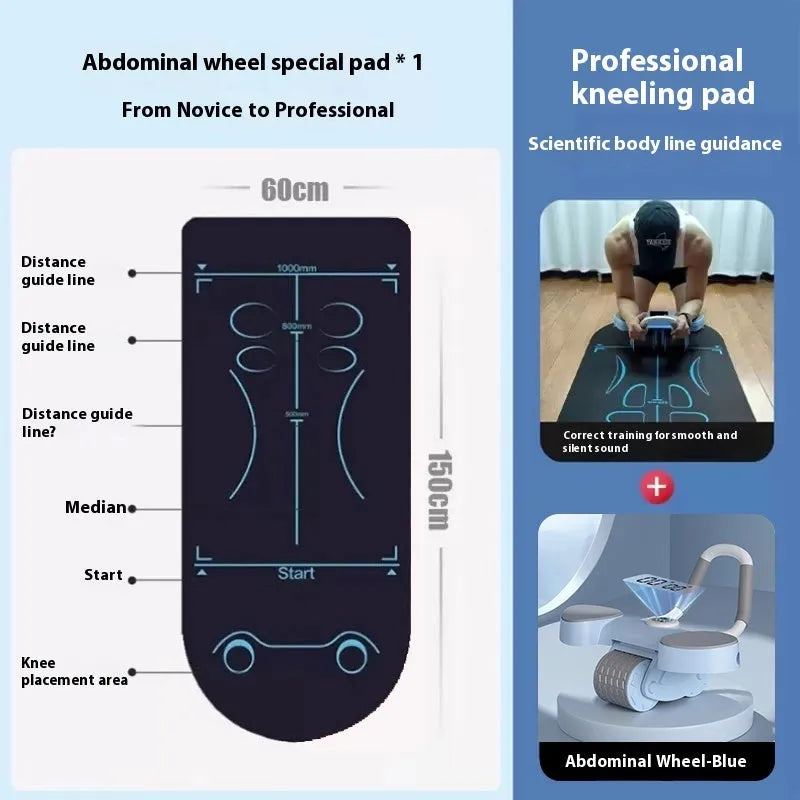 Abdominal exercise wheel with elbow support pad and automatic rebound mechanism