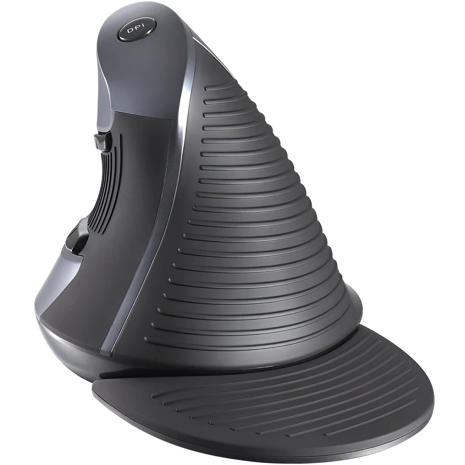 M 618 wireless vertical ergonomic mouse in black and white colours, shown next to a USB receiver.