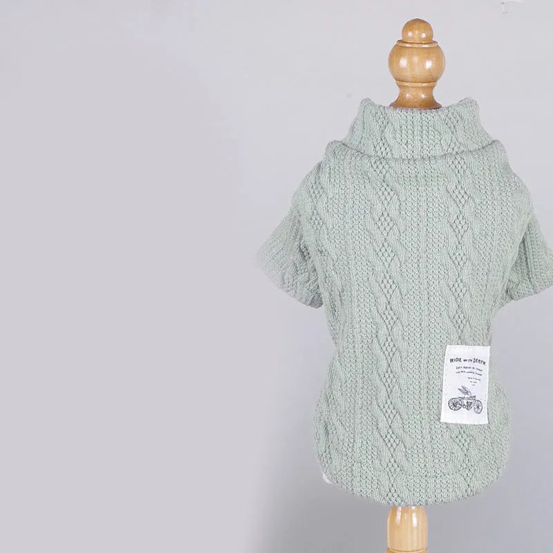 Thin acrylic pet dog sweater in grey on a dog, casual style