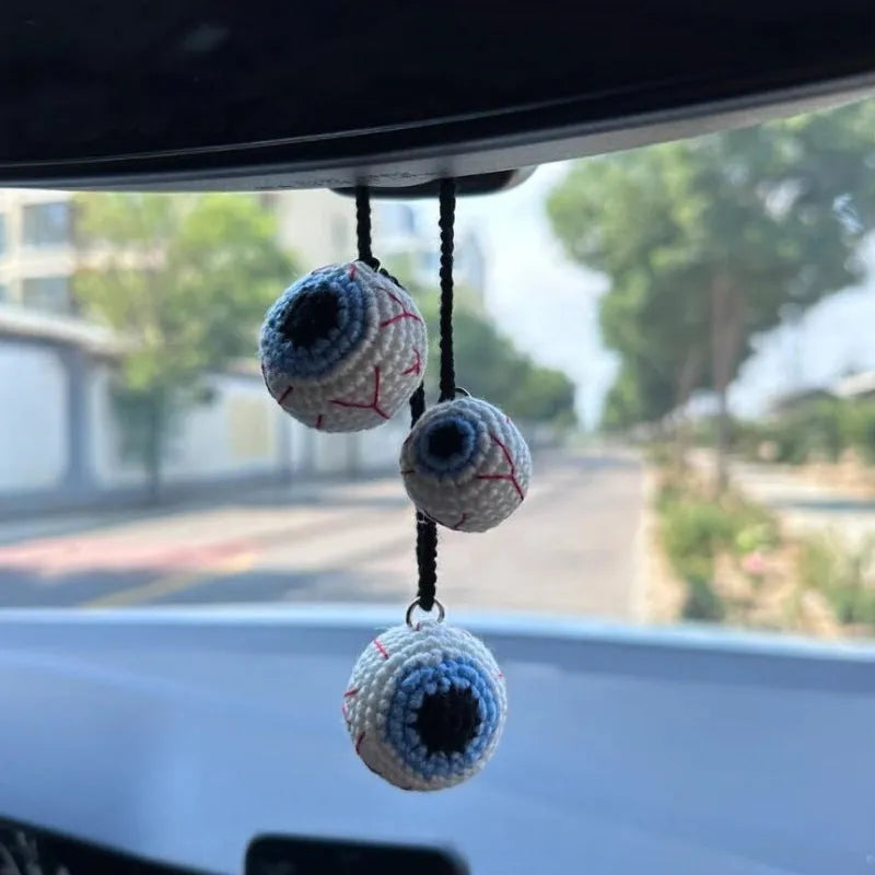 Hand-woven polyester car hanging ornament in cartoon design hanging from rear-view mirror