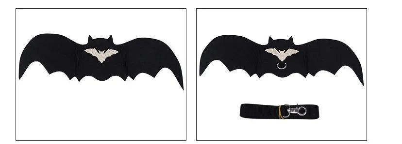 Black bat wing pet costume on dog, polyester felt fabric, Halloween outfit with wing shape