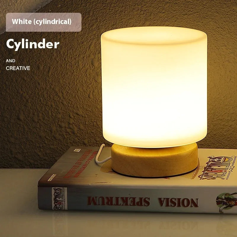 Nordic solid wood USB table lamp with touch dimming in white flower shape design