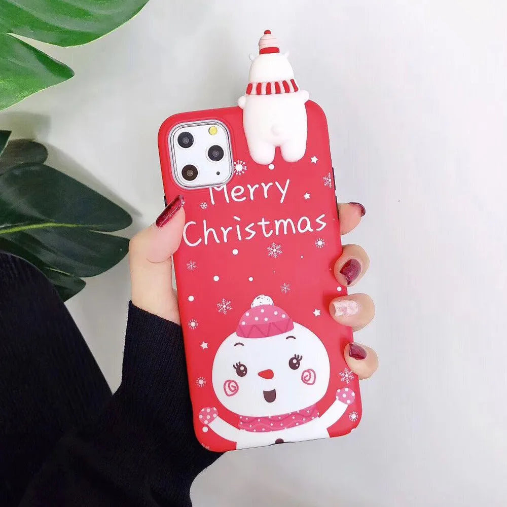 Christmas-themed silicone phone case for iPhone models 6 to 11 Pro Max in festive colours