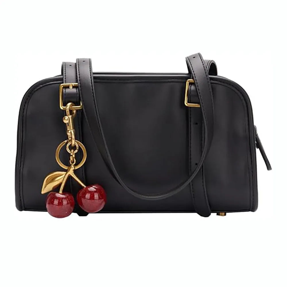 Zinc alloy cherry charm key ring with three-dimensional design in red or pink colour