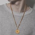 Titanium steel compass pendant necklace in gold, silver and black colours with regular chain
