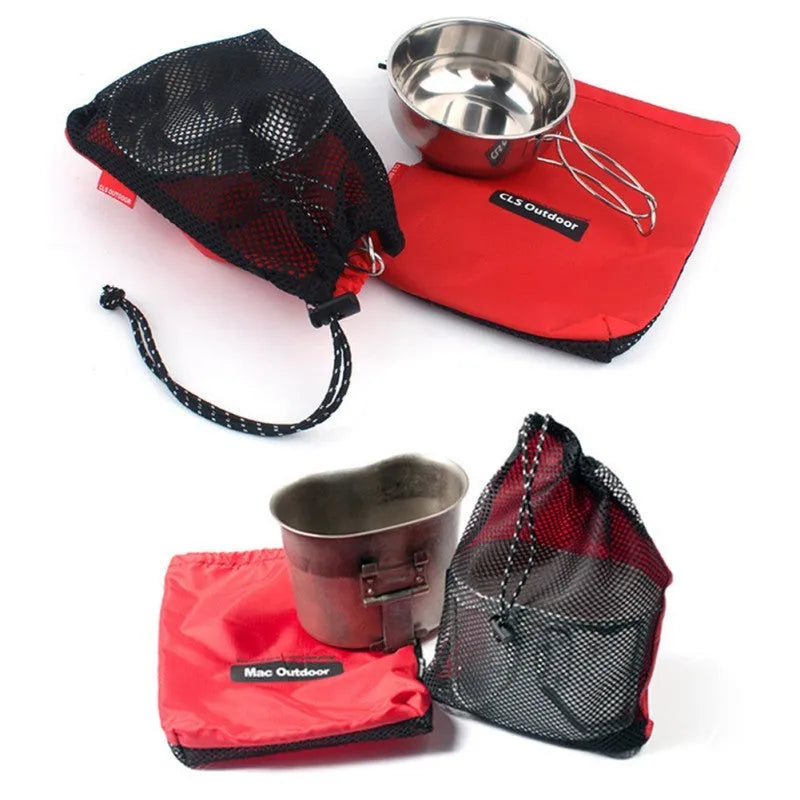 Red 5pcs outdoor travel storage bag set made of 200D Oxford cloth and mesh with zippers