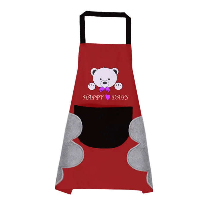 Waterproof Korean-style sleeveless kitchen apron with coral velvet lining.