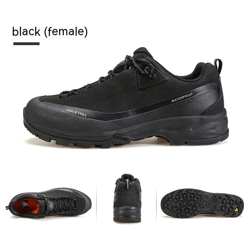 Low-top hiking boots in various colours with non-slip rubber soles and leather mesh upper