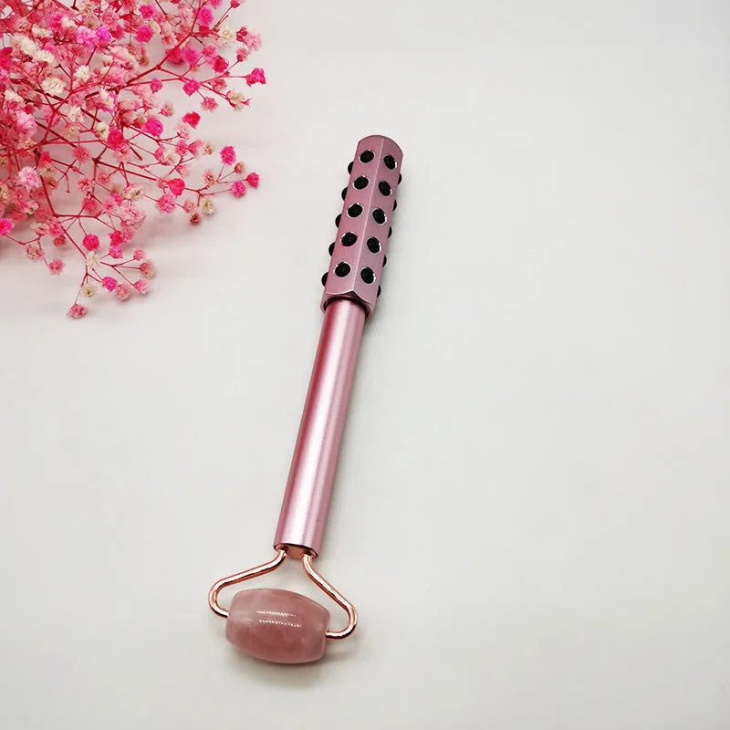 4-piece natural jade facial massage roller set with germanium head on a white background