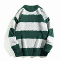 Men's winter contrast stripe round neck pullover sweater in loose fit, polyester blend, colour 2307 Black