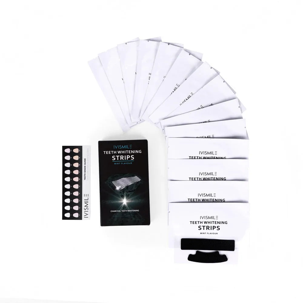 Teeth whitening strips with sodium bicarbonate and coconut activated carbon, 14 pieces in a box