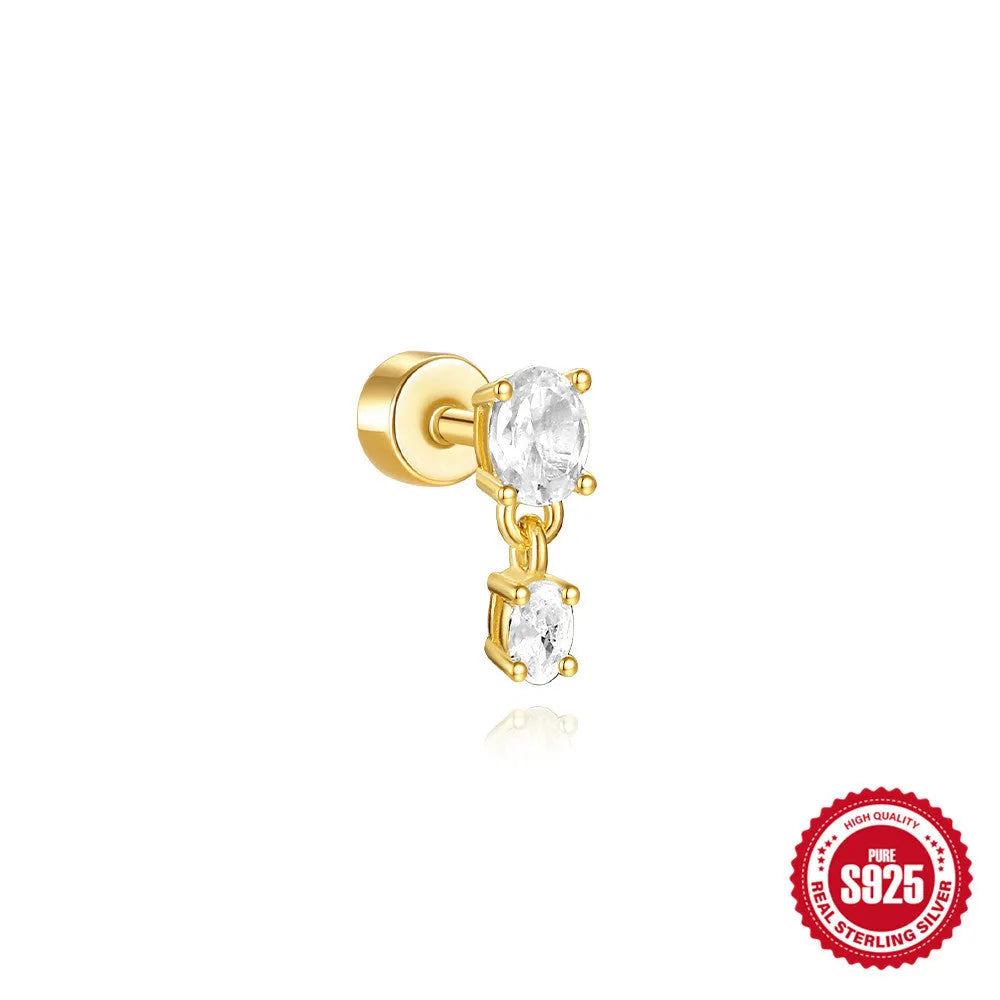 S925 sterling silver flat column threaded ear bone studs with butterfly clasp in a gold electroplated finish.