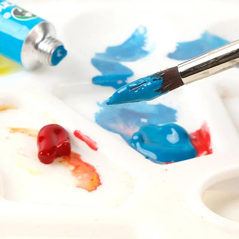 Box of gouache paint tubes showing sets available in 12, 18, and 24 colour options.