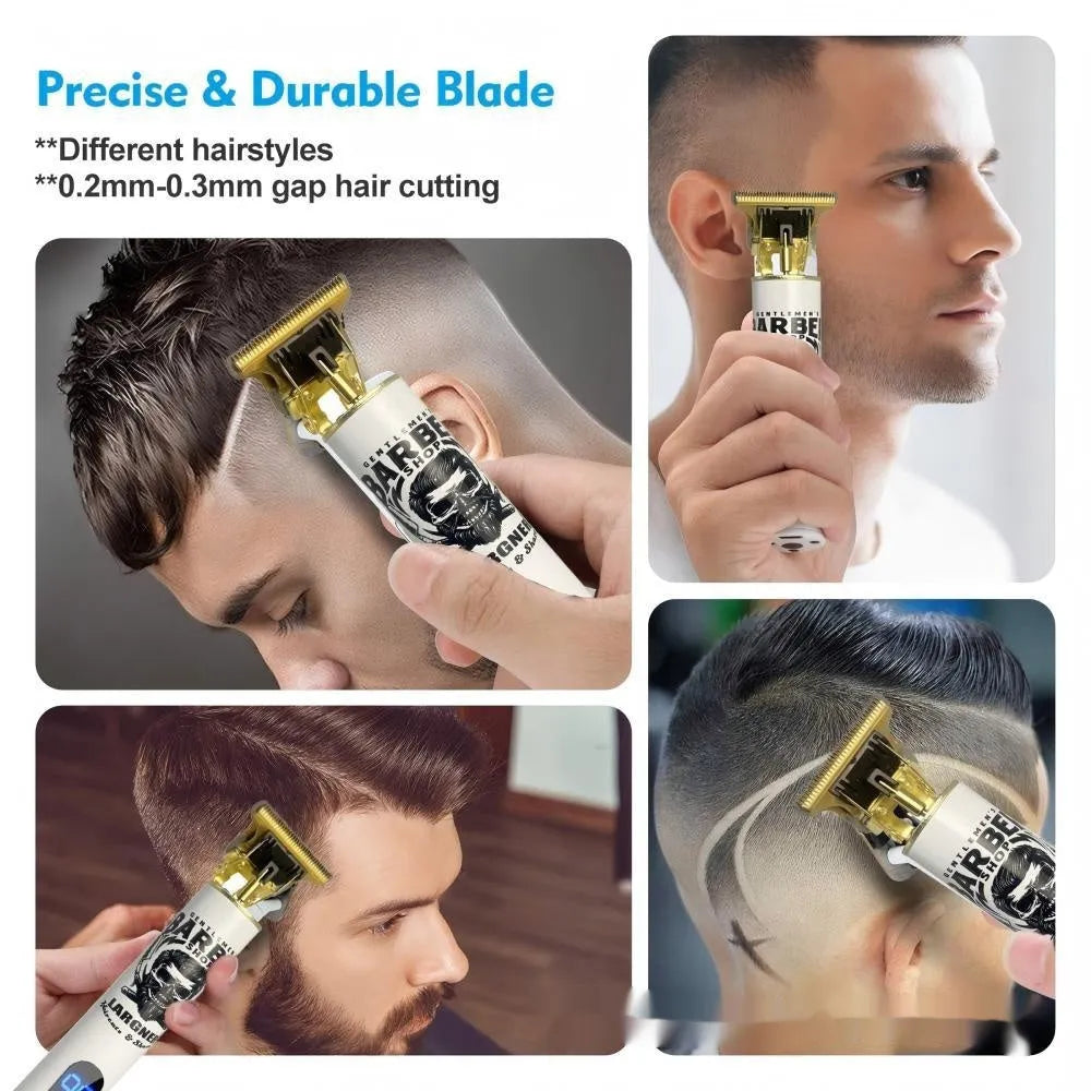 USB rechargeable stainless steel hair clipper with 4-in-1 grooming kit components