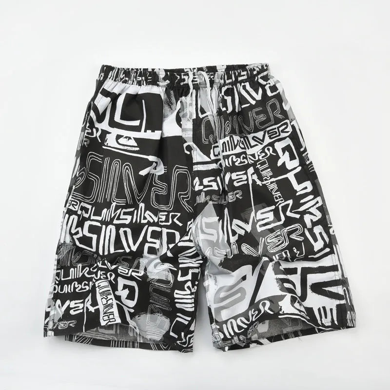 Men's floral print swimming trunks in polyester with five-point design