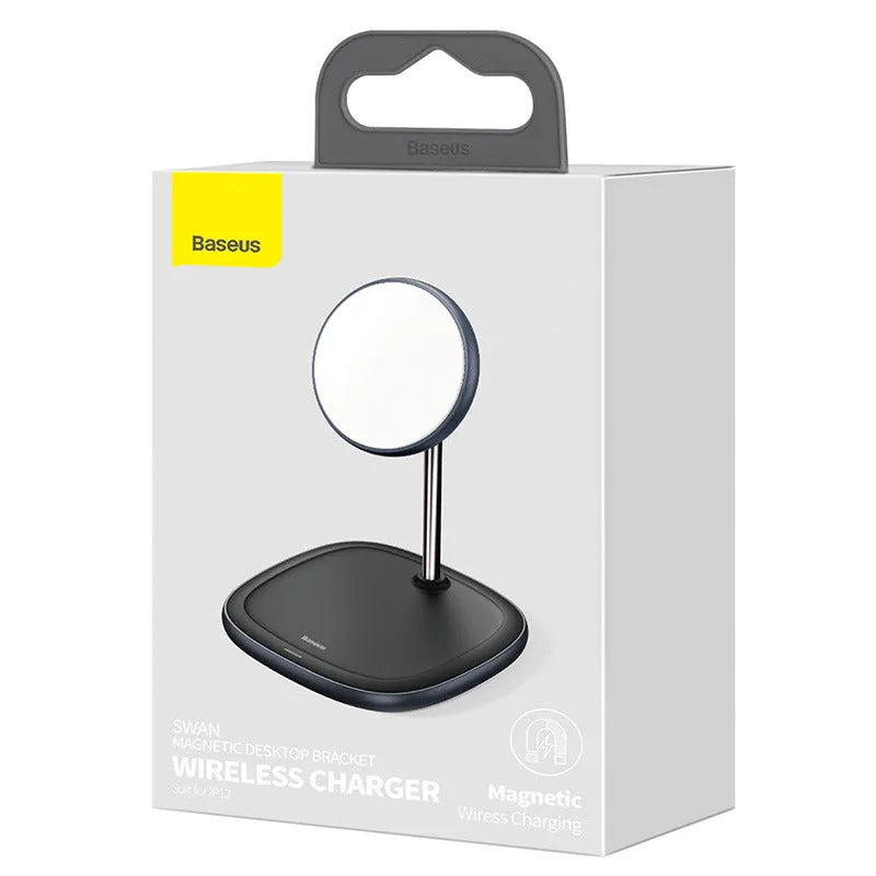 Swan Magnetic Desktop Stand Wireless Charger for Apple iPhone 12 in black and white with Type-C cable