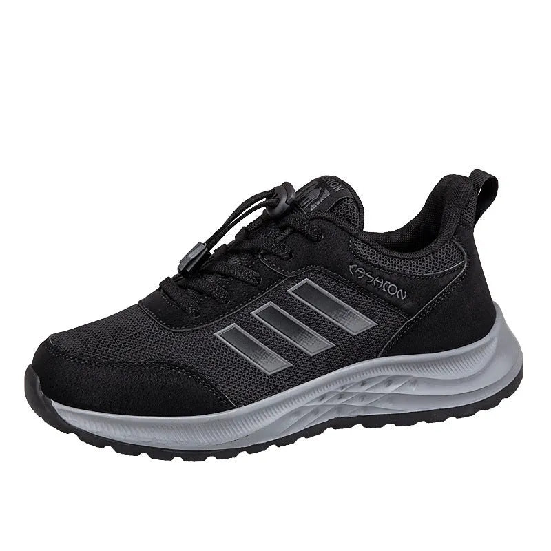 Breathable mesh mum shoes with non-slip sole and elastic band in purple, black, and dark grey colours.