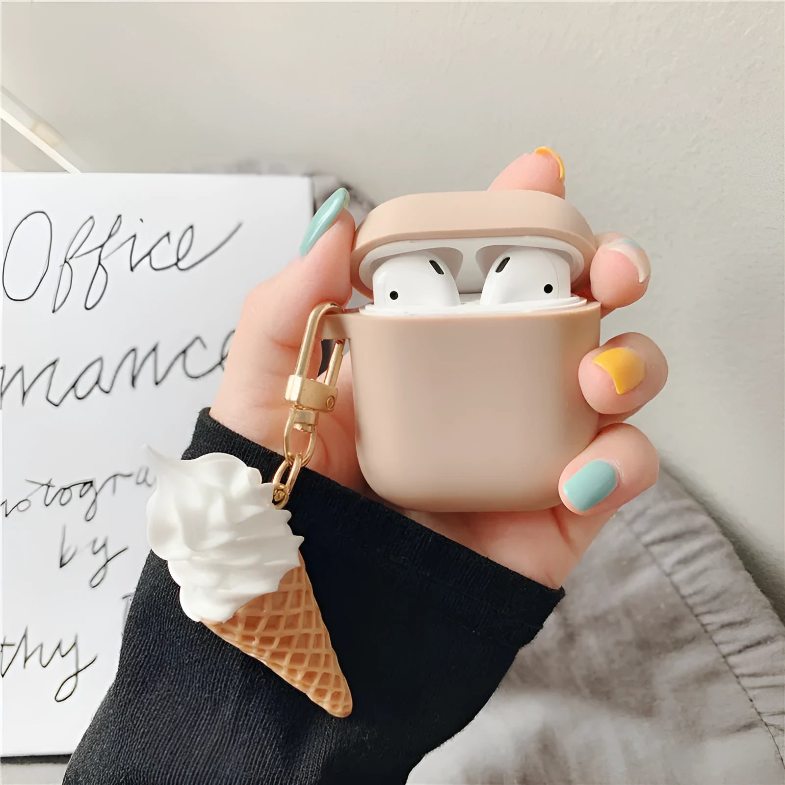 Cylinder ice cream design silicone protective case for Apple AirPods 2 wireless headphones in various colours.