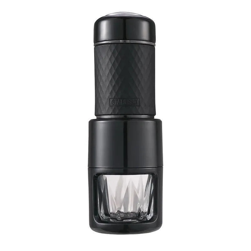 Portable manual espresso coffee machine in stainless steel, 7x7x20.3 cm, available in multiple colours