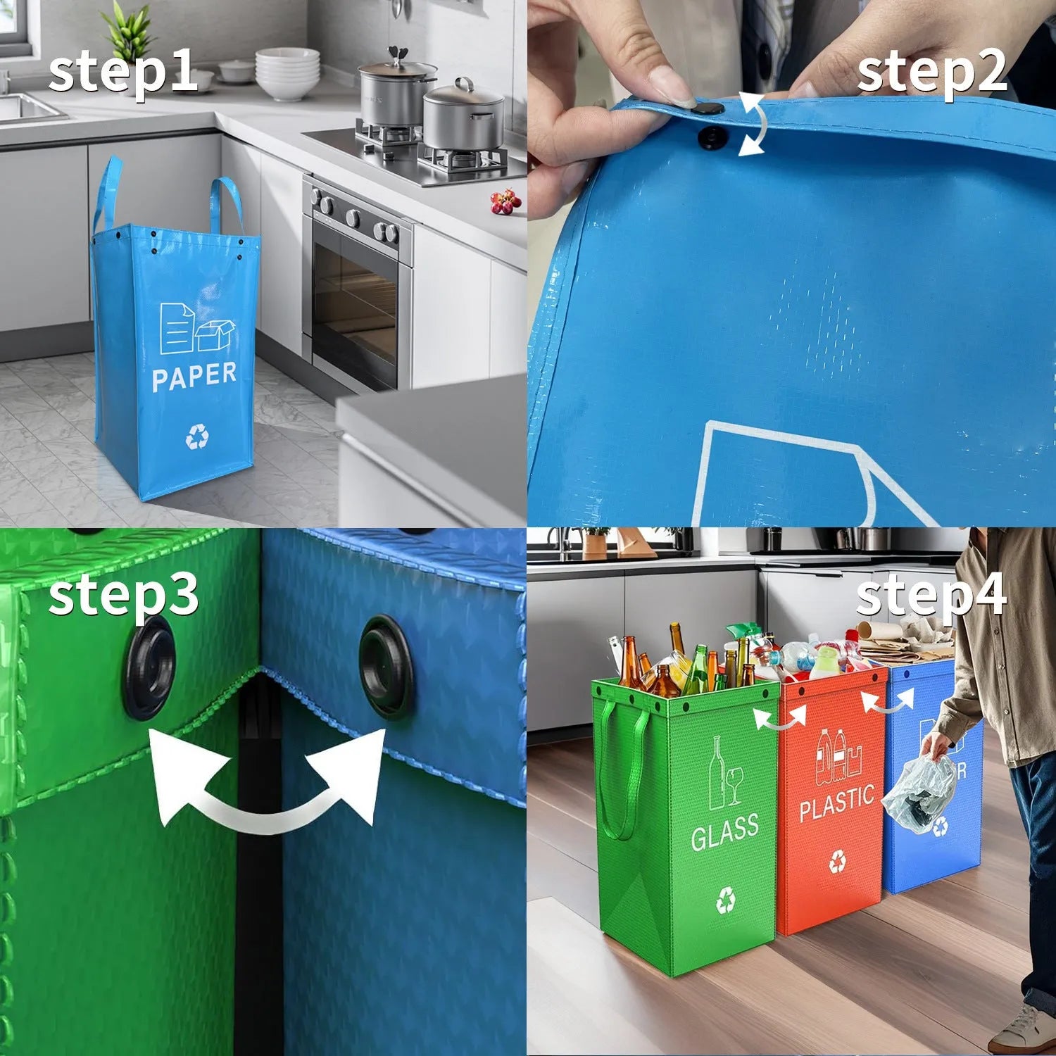40L waterproof waste sorting bin in blue colour with clean bag style design