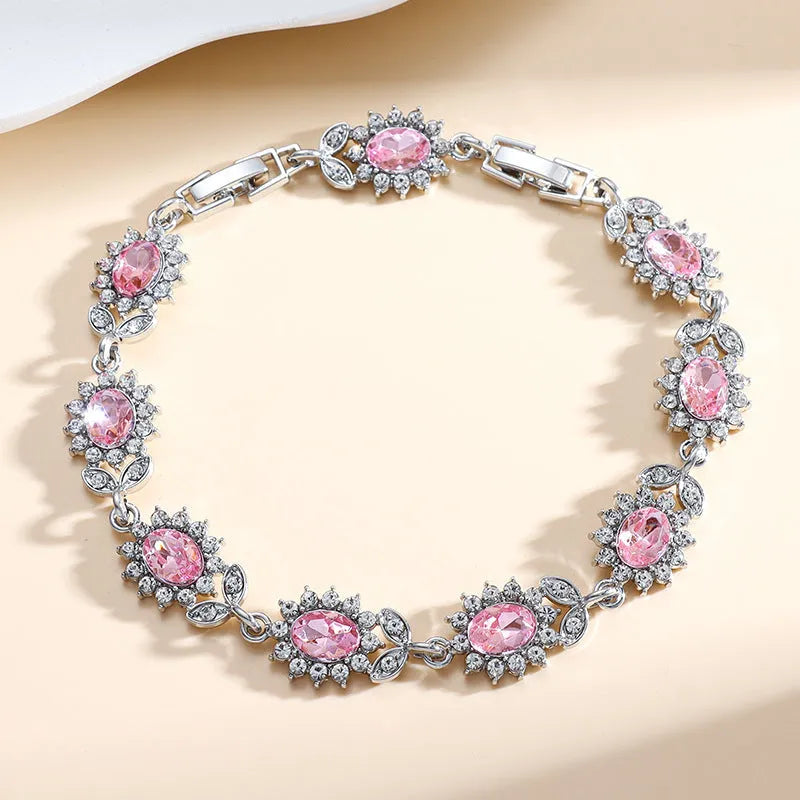 Women's zircon bracelet with electroplated finish in environmentally friendly alloy showing colour options