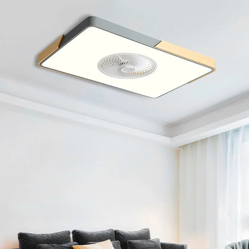 Nordic style ceiling fan light with solid wood blades for living room or bedroom