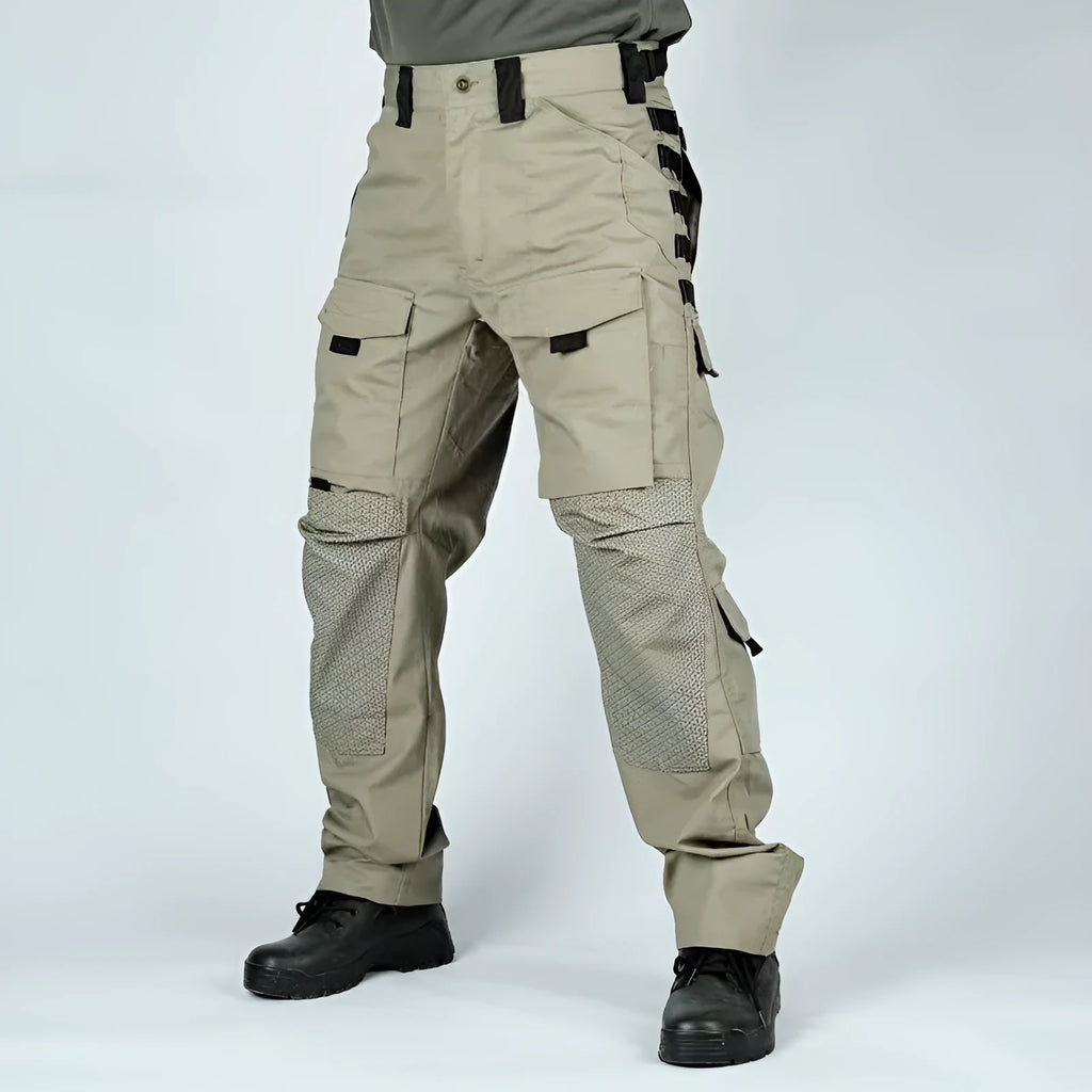 Men's camouflage trousers with multi-functional pockets, wear-resistant fabric, in CP camouflage colour on adult male model