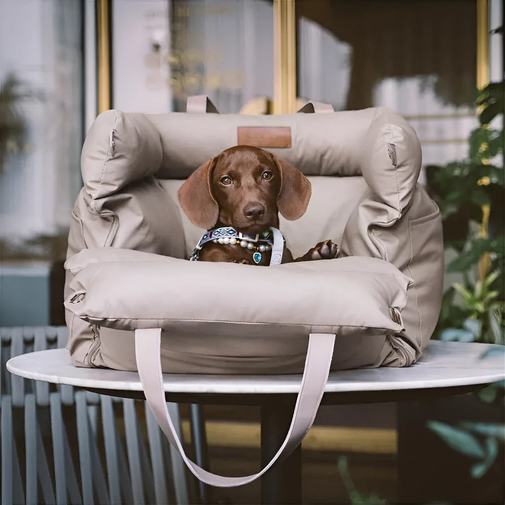 Green waterproof PU leather pet car nest bed for dogs, removable and washable.
